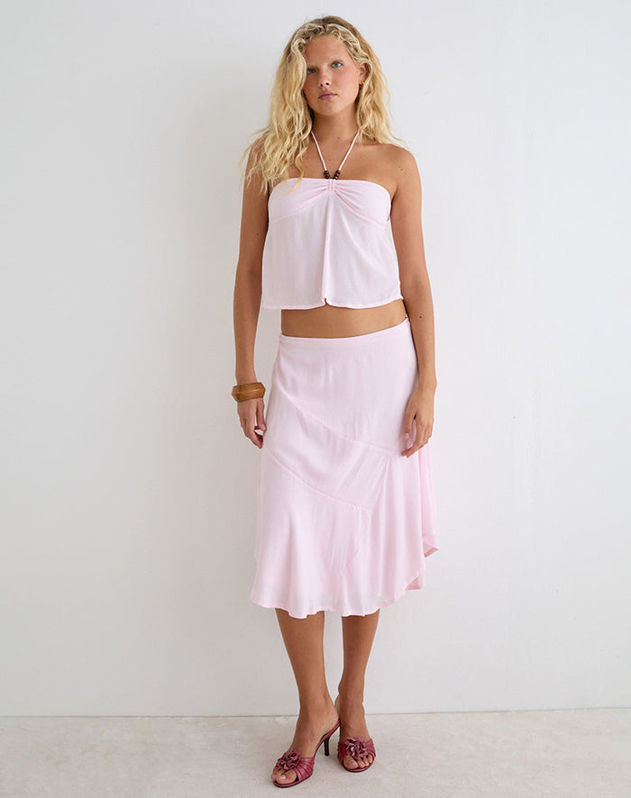 Image of Void Midi Skirt in Crinkle Light Pink