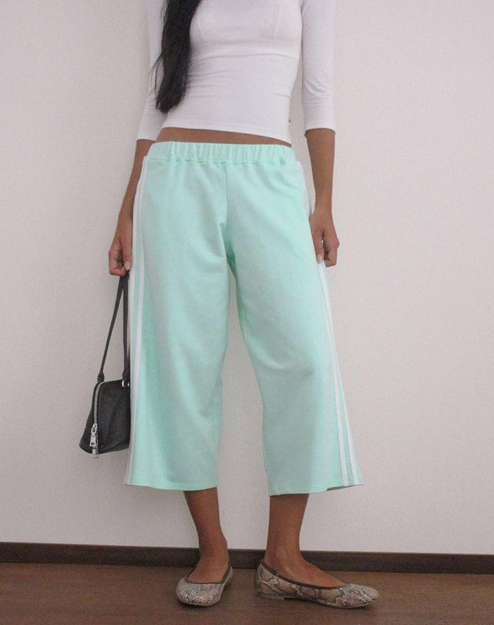 Image of Wamino Capri Trouser in Aqua with White Stripes