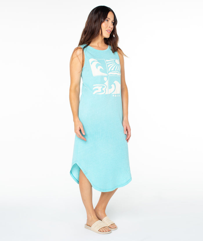 Wave Cuts Wildflower Midi Dress - Tibetan Stone Wave Cuts - Roxy