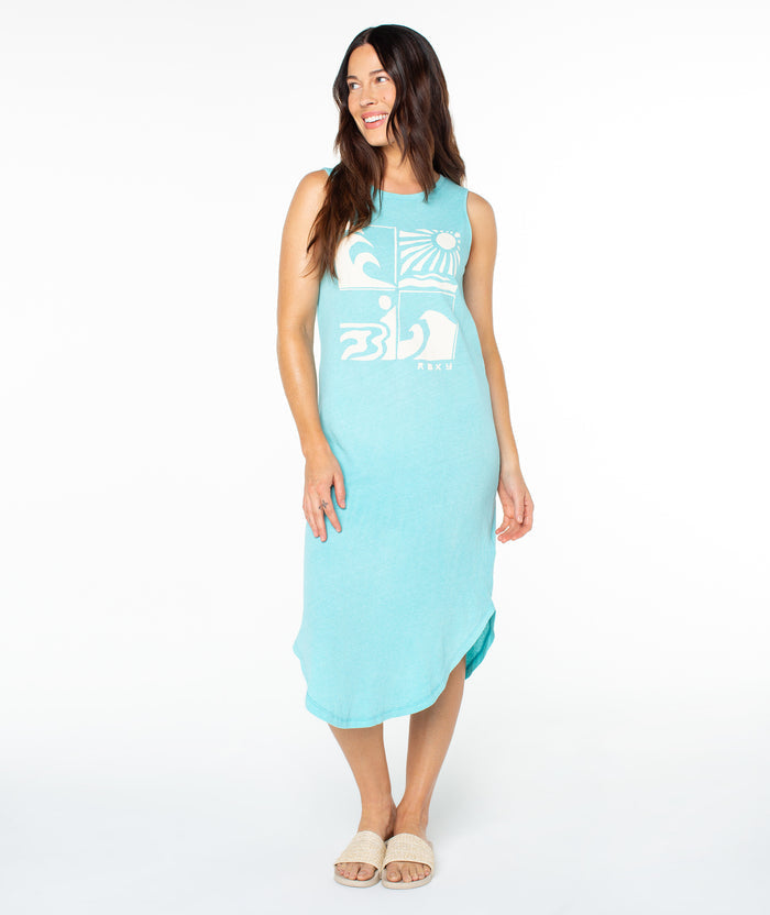 Wave Cuts Wildflower Midi Dress - Tibetan Stone Wave Cuts - Roxy