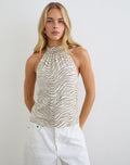 Image of Wiby High Neck Backless Top in Tonal Zebra