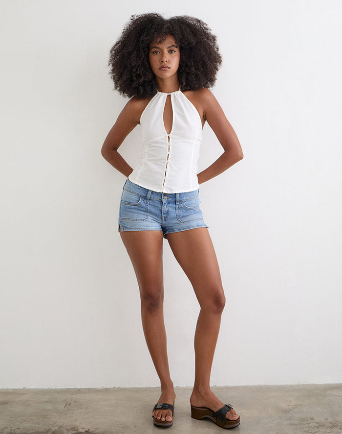Image of Yadele Button Up Keyhole Top in Ivory