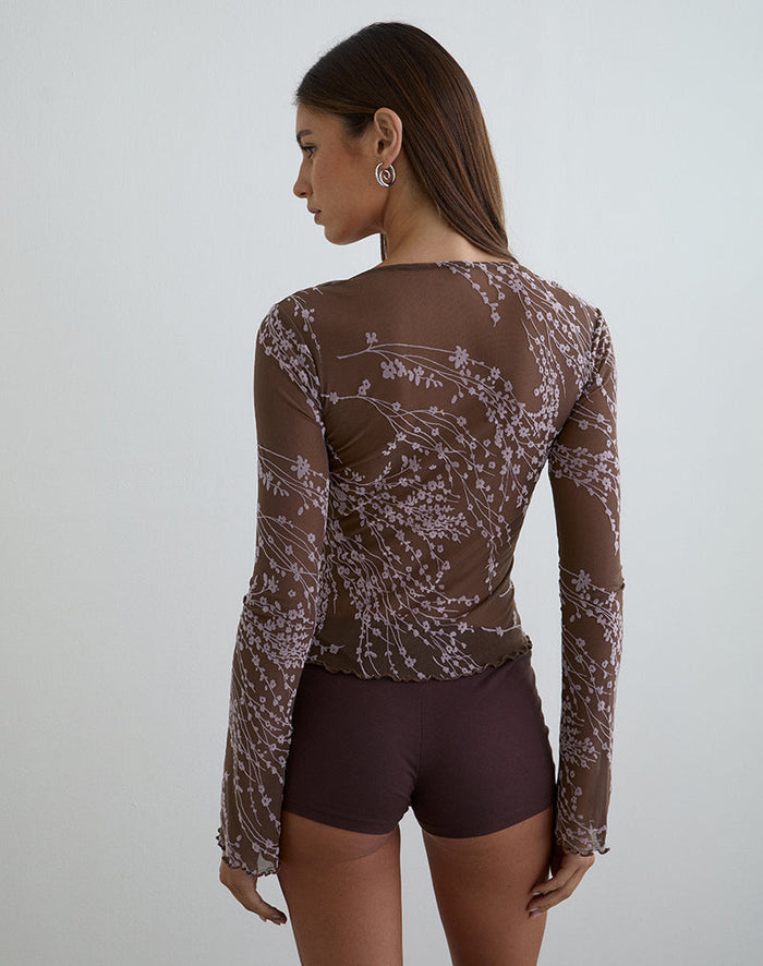 Image of Yamuna Long Sleeve Top in Moonlit Blossom Brown