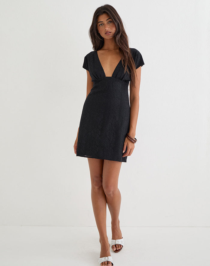 Image of Yenna Plunge Mini Dress in Floral Lace Black