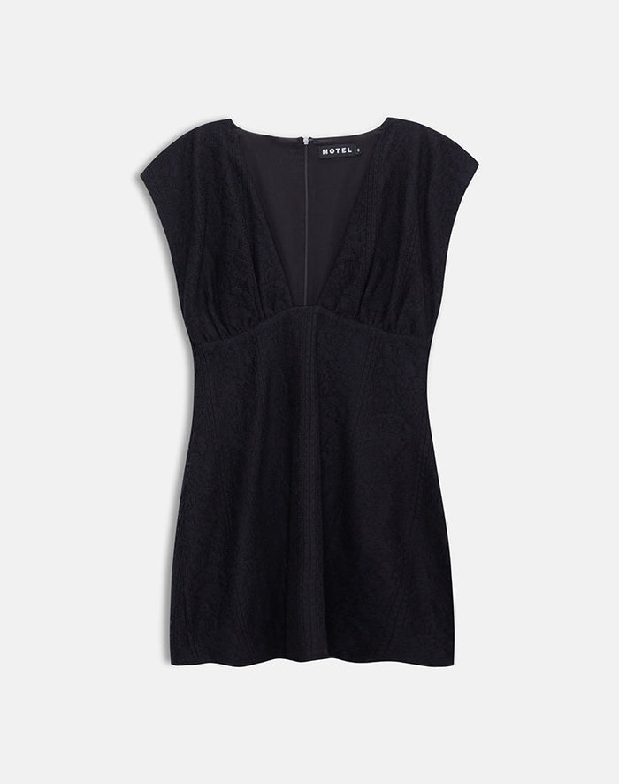 Image of Yenna Plunge Mini Dress in Floral Lace Black