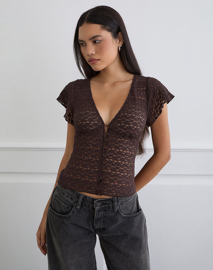 Image of Yeslin V-Neck Button Up Top in Dark Plum
