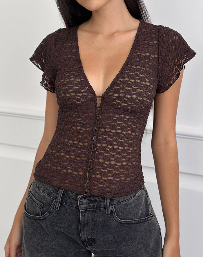 Image of Yeslin V-Neck Button Up Top in Dark Plum