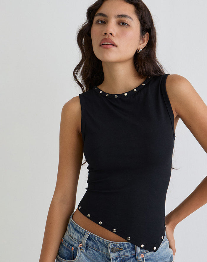 Image of Yetta Double Studded Vest Top in Black