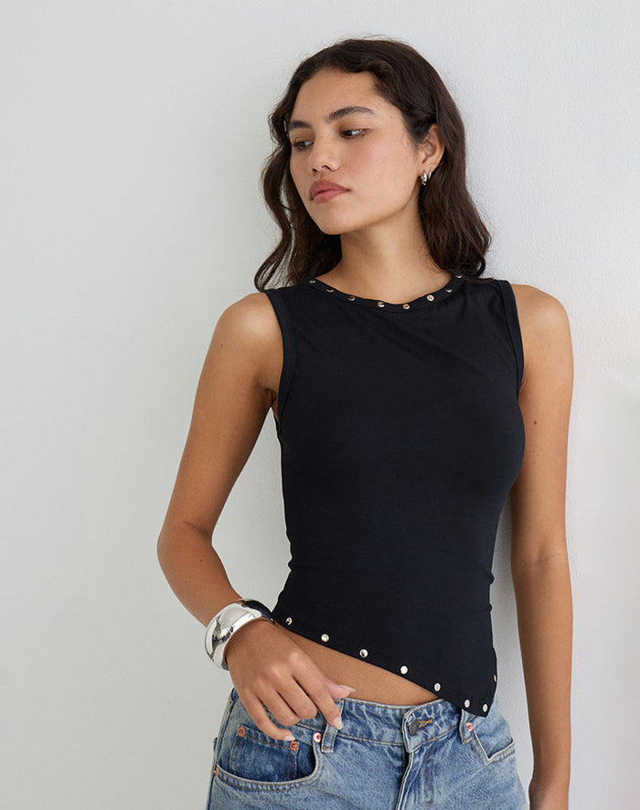 Image of Yetta Double Studded Vest Top in Black