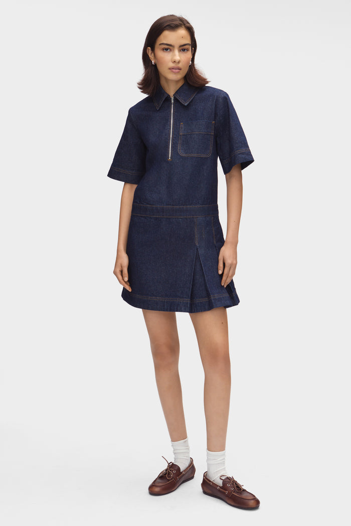 Yolanda Pleated Denim Dress