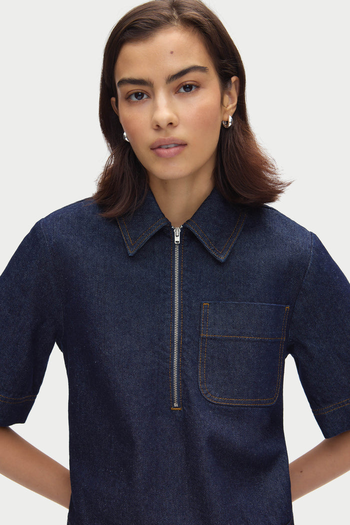 Yolanda Pleated Denim Dress