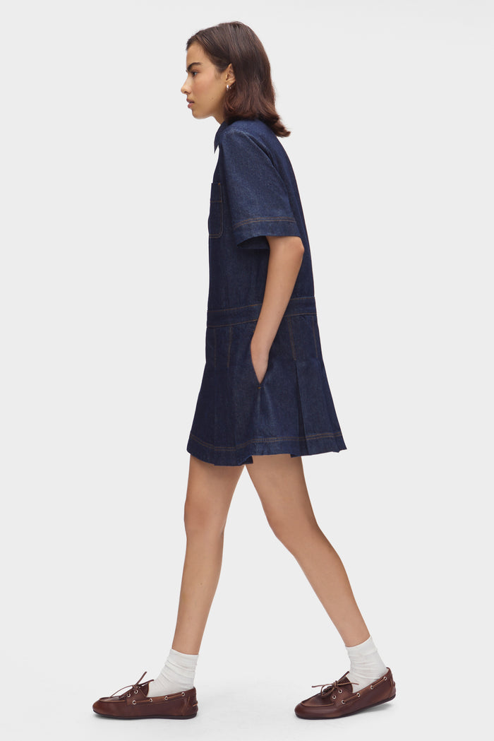 Yolanda Pleated Denim Dress