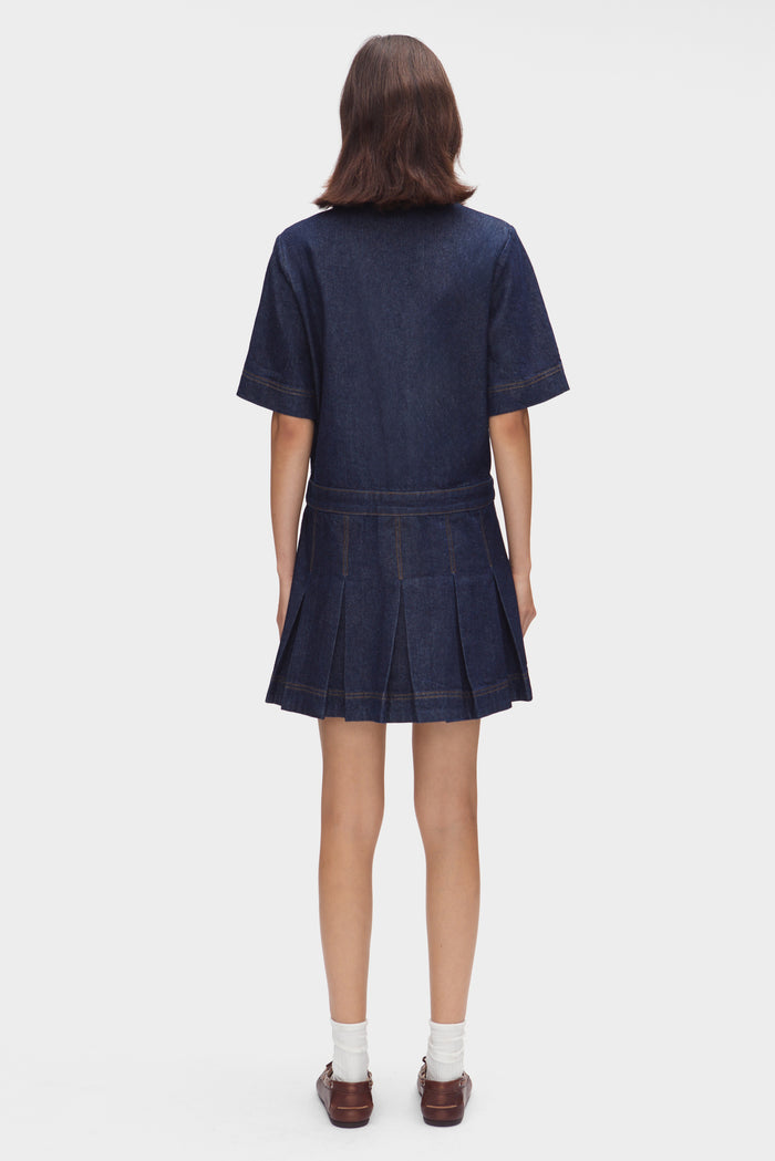 Yolanda Pleated Denim Dress