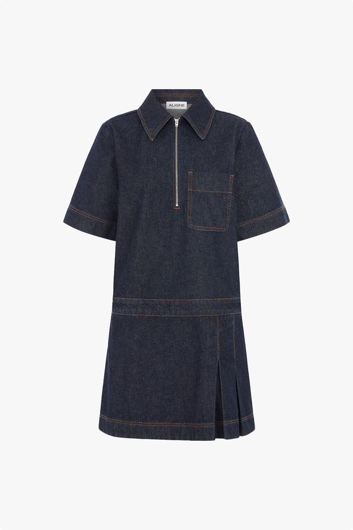 Yolanda Pleated Denim Dress
