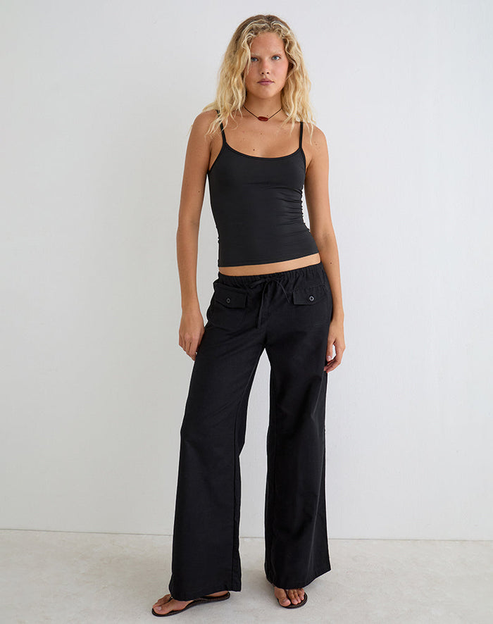 Image of Yua Wide Leg Trouser in Linen Black