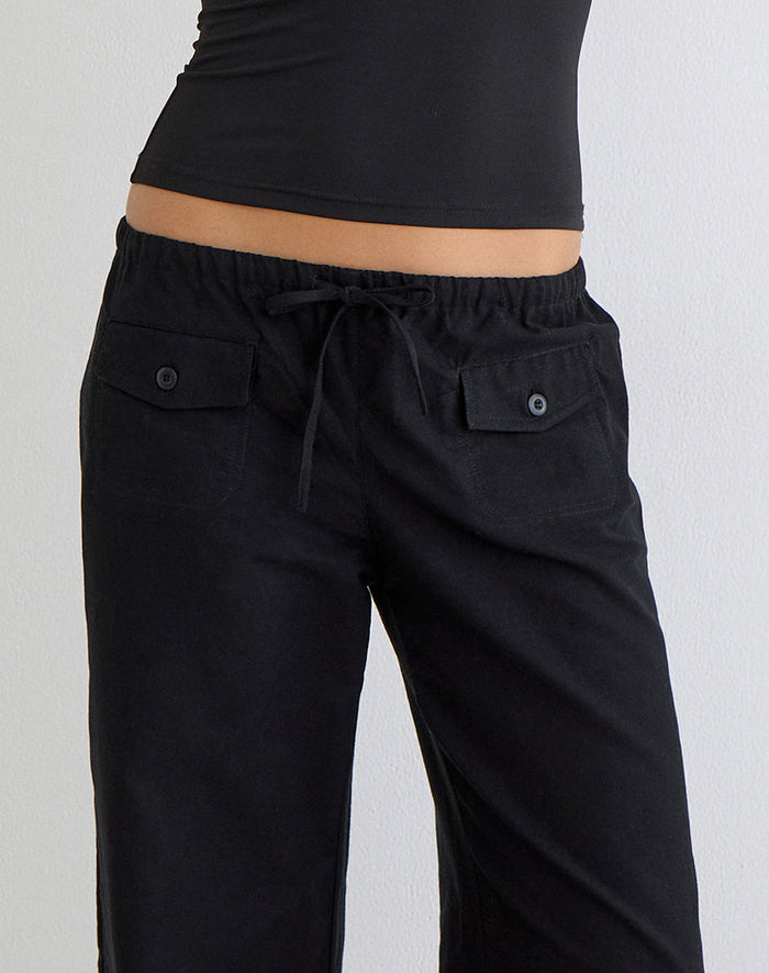Image of Yua Wide Leg Trouser in Linen Black