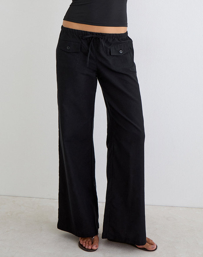 Image of Yua Wide Leg Trouser in Linen Black