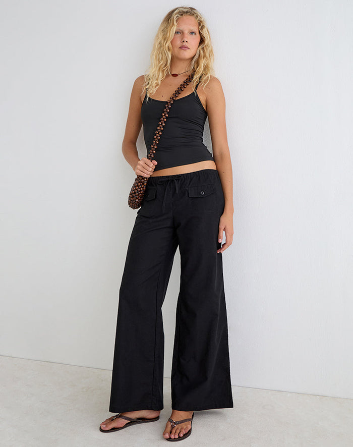 Image of Yua Wide Leg Trouser in Linen Black