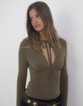 Image of Yubin Keyhole Long Sleeve Top in Cupro Khaki