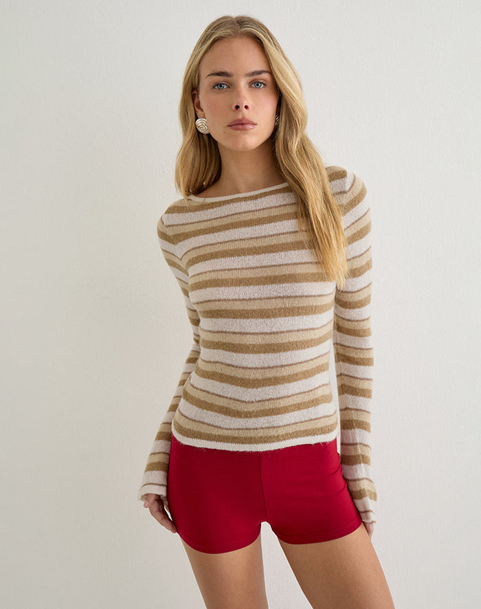 Image of Yukara Long Sleeve Top in Knit Tonal Stripe