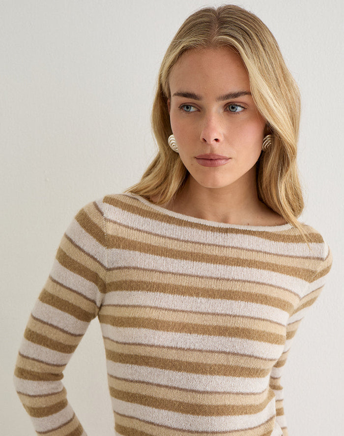 Image of Yukara Long Sleeve Top in Knit Tonal Stripe