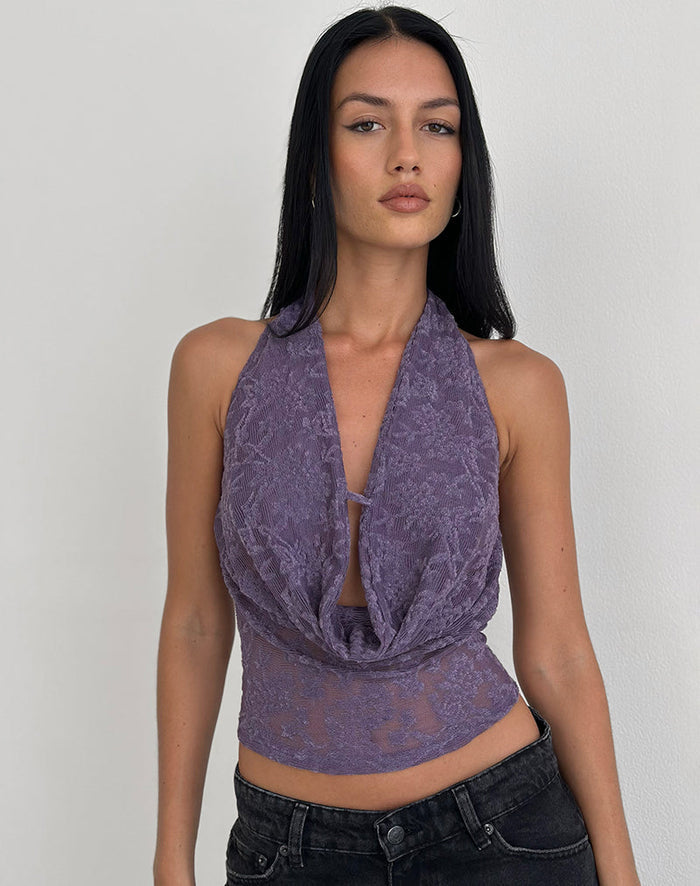 Image of Yukari Plunge Top in Jacquard Knit Purple