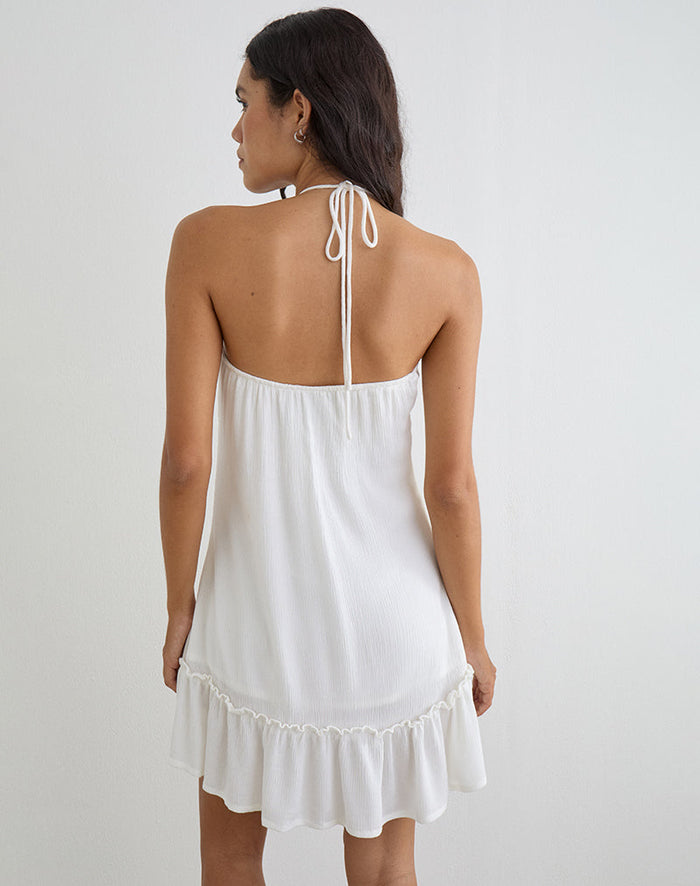 Image of Yvelise Mini Dress in Crinkle Off White with Beads