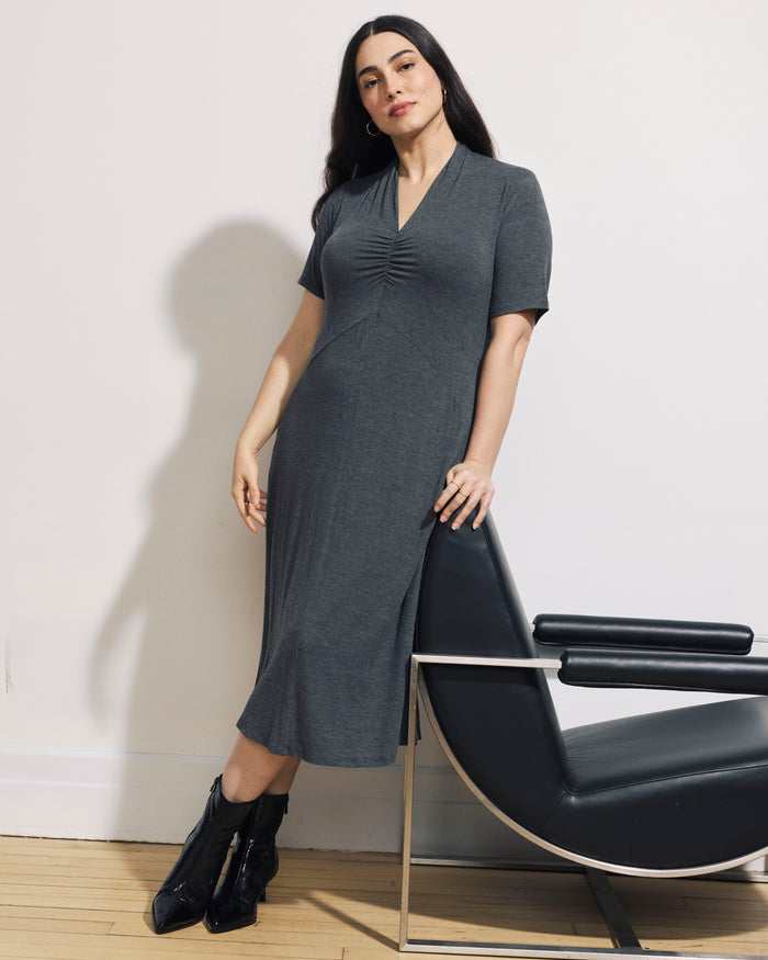 Zadie Liquid Jersey Gathered Dress - Dark Gray Heather | Plus Size & Straight Size Women's Fashion | Universal Standard