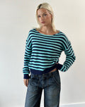 Image of Zalo Jumper in Knit Stripe Light Blue and Navy