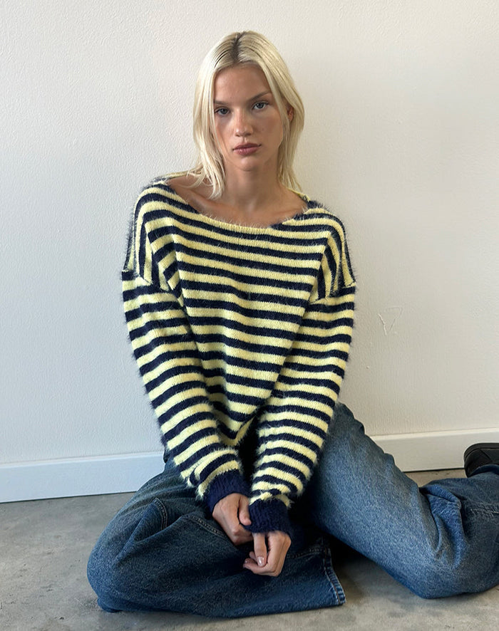 Image of Zalo Jumper in Knit Stripe Yellow and Navy