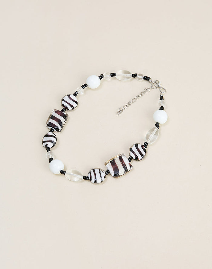 Image of Zebra Glass Beaded Necklace